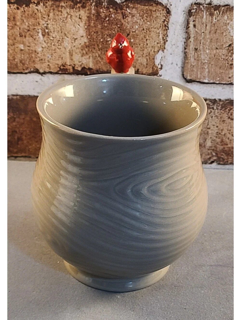 Temp-tations by Tara Woodland Mug Taupe Brown Sz 16 oz Tree Ring 3D Red Cardinal
